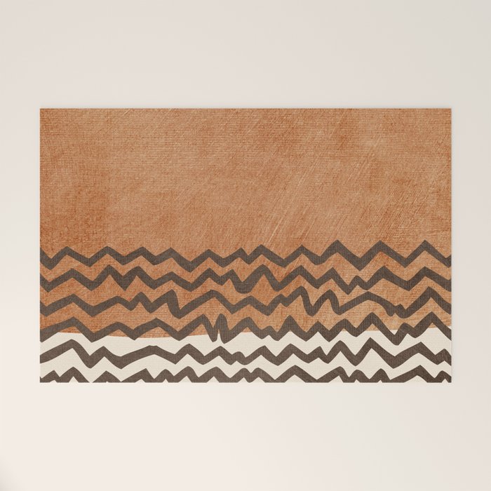 Terracotta Black Waves Abstract Artwork Welcome Mat Gallery Image 1