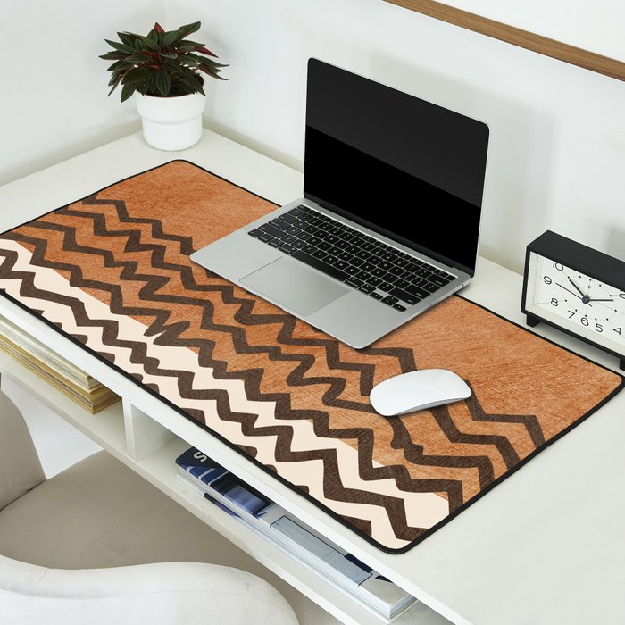 Terracotta Black Waves Abstract Artwork Desk Mat Gallery Image 2