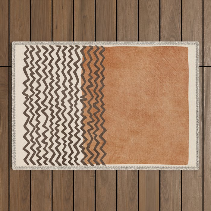 Terracotta Black Waves Abstract Artwork Outdoor Rug Gallery Image 1