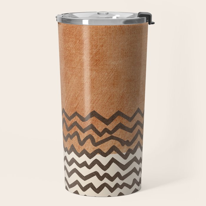 Terracotta Black Waves Abstract Artwork Travel Mug Gallery Image 2