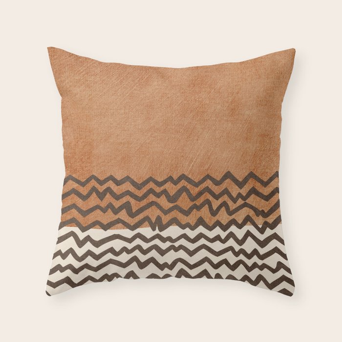 Terracotta Black Waves Abstract Artwork Throw Pillow Gallery Image 6
