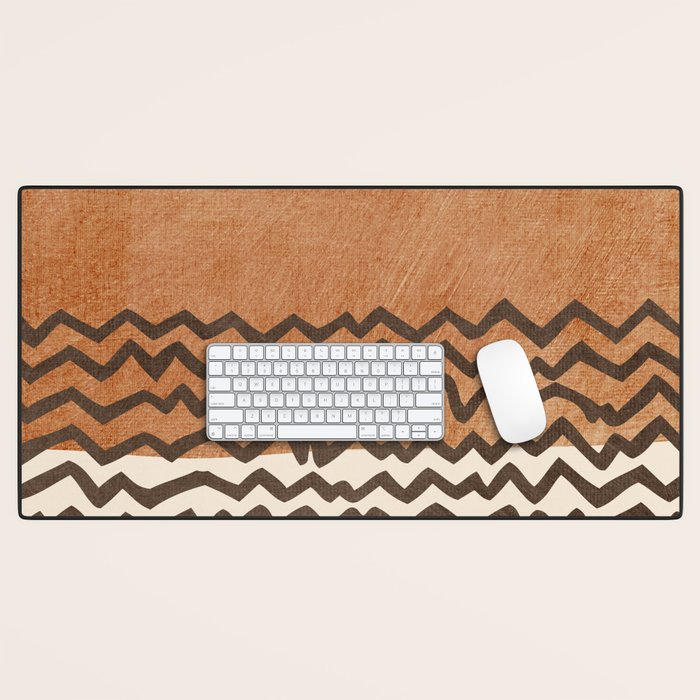 Terracotta Black Waves Abstract Artwork Desk Mat Gallery Image 1