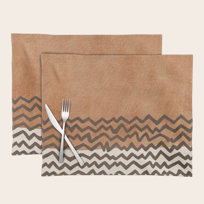Terracotta Black Waves Abstract Artwork Placemat Gallery Image 1