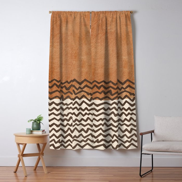 Terracotta Black Waves Abstract Artwork Window Curtain Gallery Image 5