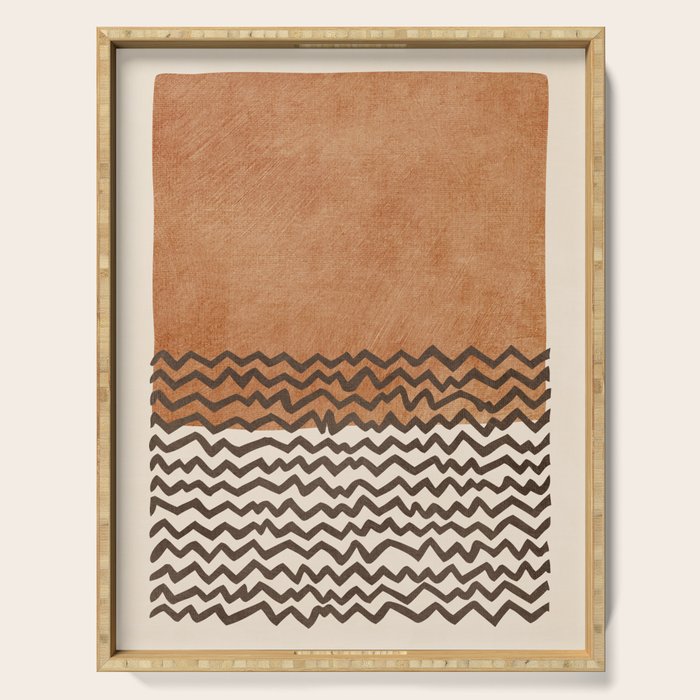 Terracotta Black Waves Abstract Artwork Serving Tray Gallery Image 1