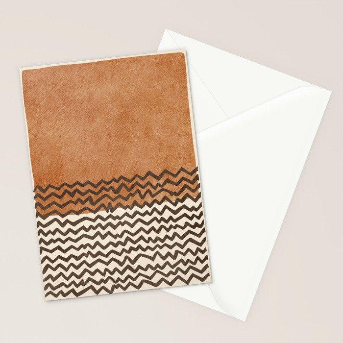 Terracotta Black Waves Abstract Artwork Stationery Card Gallery Image 2