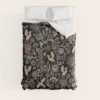 Pollinator Dragons - fantasy, goth floral - muted jewel tones on black Duvet Cover Gallery Image 8