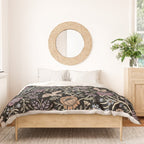 Pollinator Dragons - fantasy, goth floral - muted jewel tones on black Duvet Cover Gallery Image 3