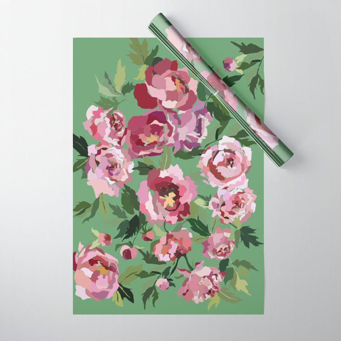Happy peony vintage mint background Wrapping Paper Gallery Image 1