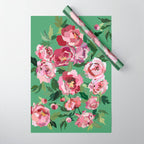 Happy peony vintage mint background Wrapping Paper Gallery Image 1