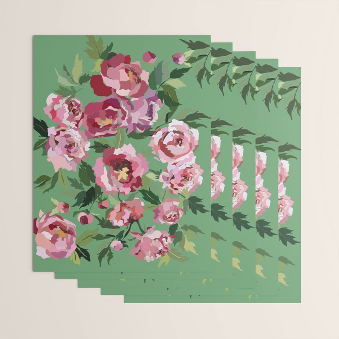 Happy peony vintage mint background Wrapping Paper Gallery Image 3