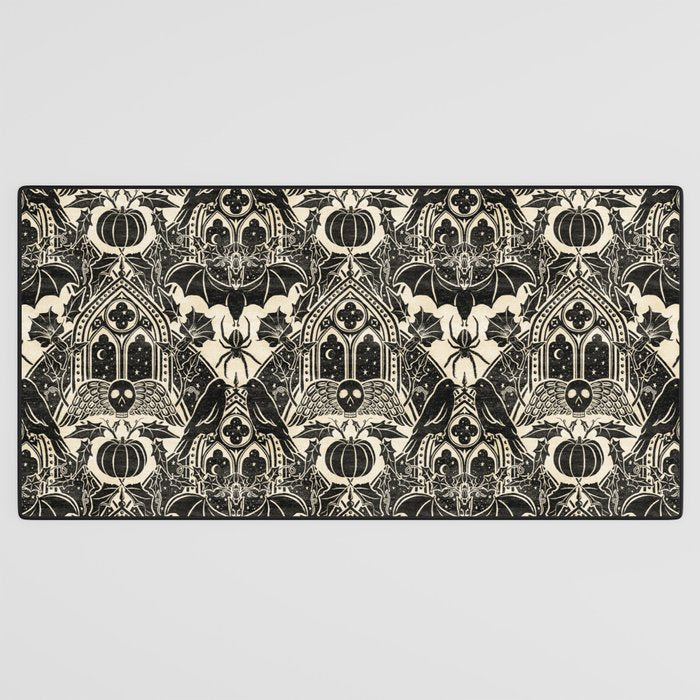 Gothic Halloween Damask - black and cream Desk Mat Gallery Image 3