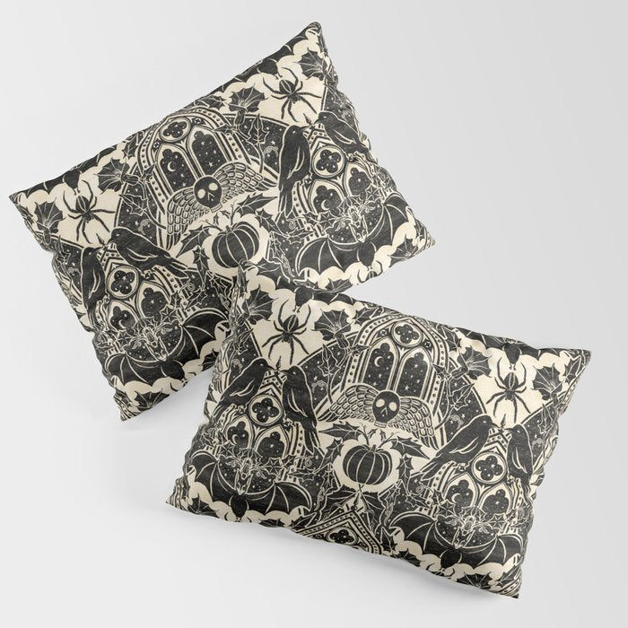 Gothic Halloween Damask - black and cream Pillow Sham Gallery Image 1
