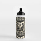 Gothic Halloween Damask - black and cream Water Bottle Gallery Image 2