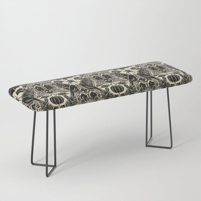 Gothic Halloween Damask - black and cream Bench Gallery Image 1