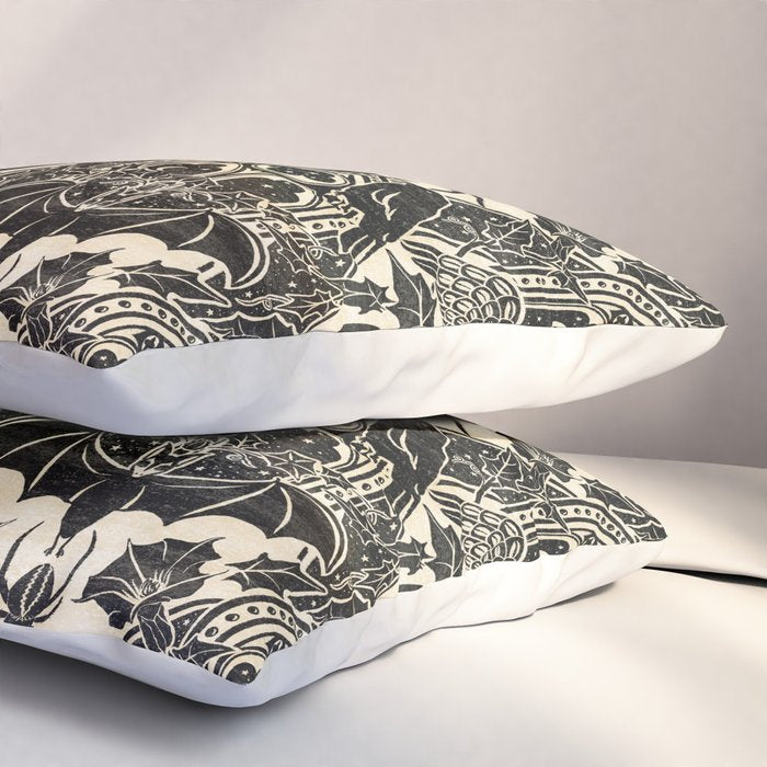 Gothic Halloween Damask - black and cream Pillow Sham Gallery Image 3