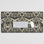 Gothic Halloween Damask - black and cream Desk Mat Gallery Image 1