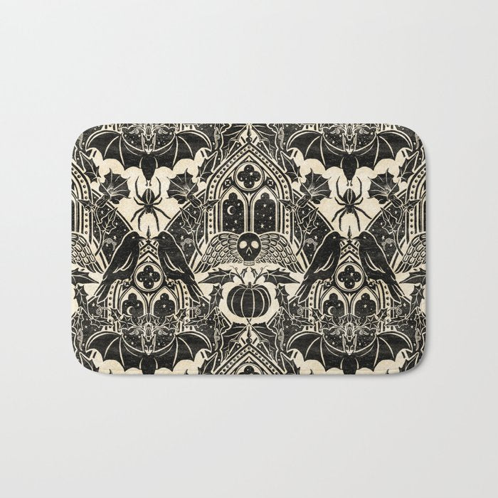 Gothic Halloween Damask - black and cream Bath Mat Gallery Image 1