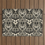 Gothic Halloween Damask - black and cream Outdoor Rug Gallery Image 1