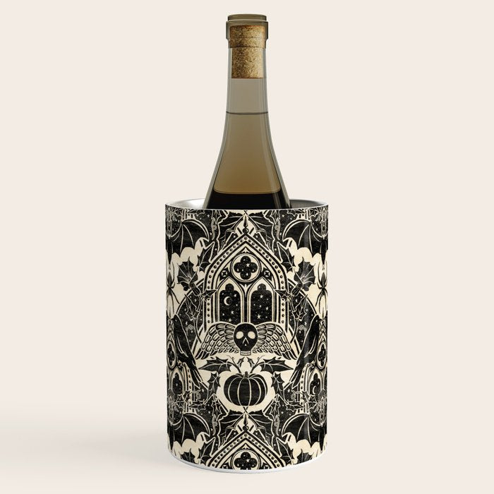 Gothic Halloween Damask - black and cream Wine Chiller Gallery Image 1
