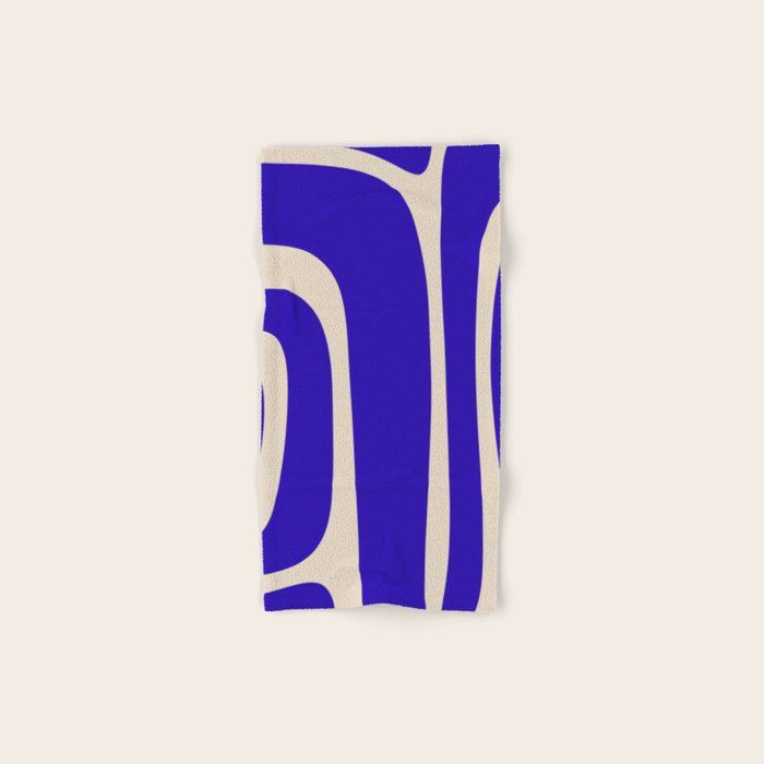 Abstract Minimalist Mid Century Modern Tiki Pattern in Cobalt Blue and Beige Bath Towel Gallery Image 1
