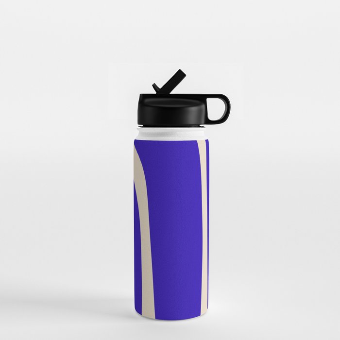Abstract Minimalist Mid Century Modern Tiki Pattern in Cobalt Blue and Beige Water Bottle Gallery Image 1