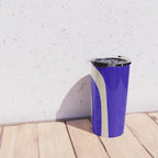 Abstract Minimalist Mid Century Modern Tiki Pattern in Cobalt Blue and Beige Travel Mug Gallery Image 4