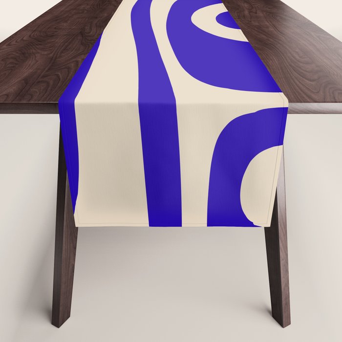 Abstract Minimalist Mid Century Modern Tiki Pattern in Cobalt Blue and Beige Table Runner Gallery Image 1