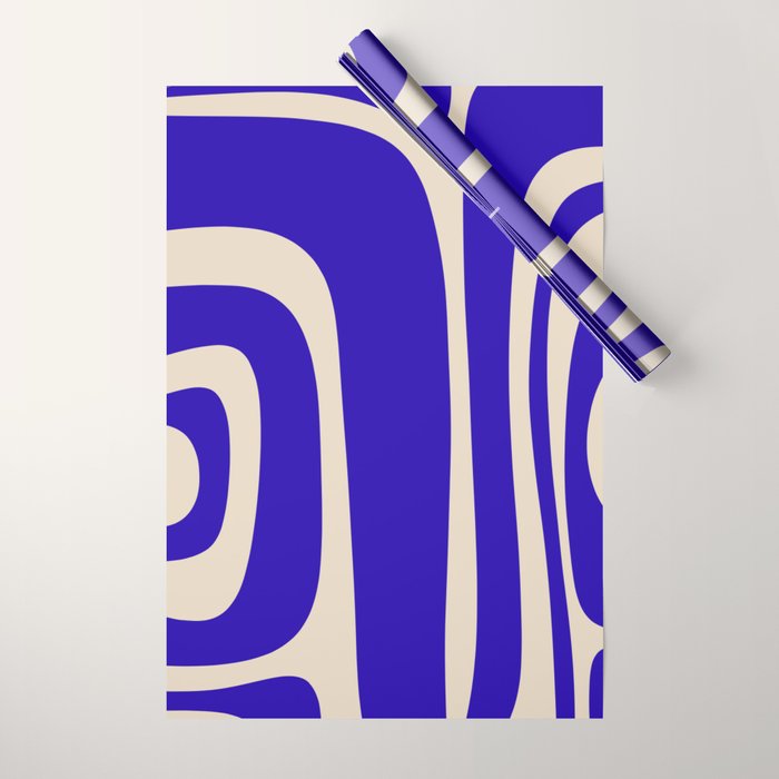 Abstract Minimalist Mid Century Modern Tiki Pattern in Cobalt Blue and Beige Wrapping Paper Gallery Image 1