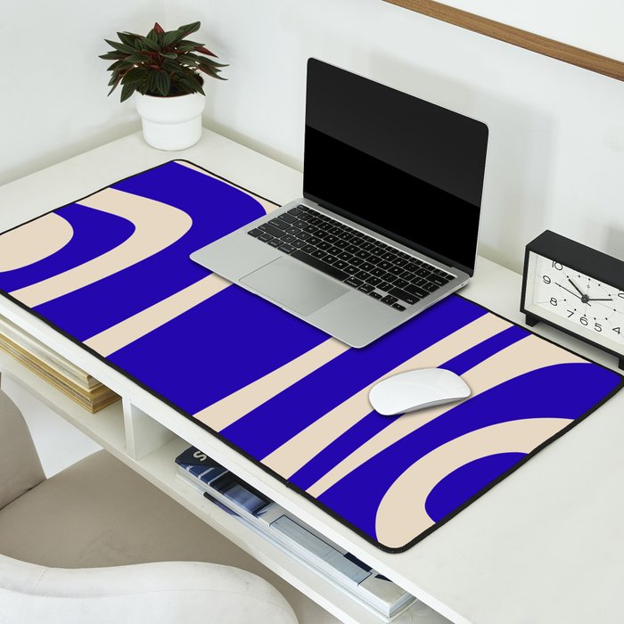 Abstract Minimalist Mid Century Modern Tiki Pattern in Cobalt Blue and Beige Desk Mat Gallery Image 2
