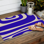 Abstract Minimalist Mid Century Modern Tiki Pattern in Cobalt Blue and Beige Outdoor Rug Gallery Image 2
