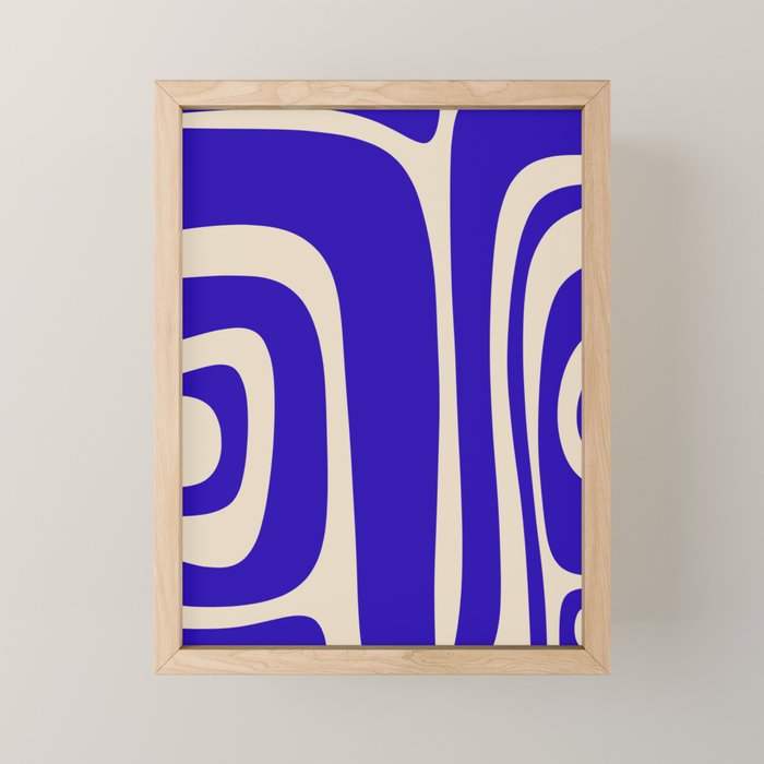Abstract Minimalist Mid Century Modern Tiki Pattern in Cobalt Blue and Beige Mini Art Print Gallery Image 1