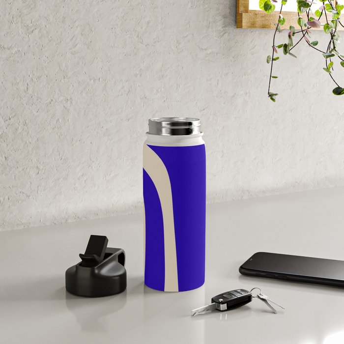 Abstract Minimalist Mid Century Modern Tiki Pattern in Cobalt Blue and Beige Water Bottle Gallery Image 4