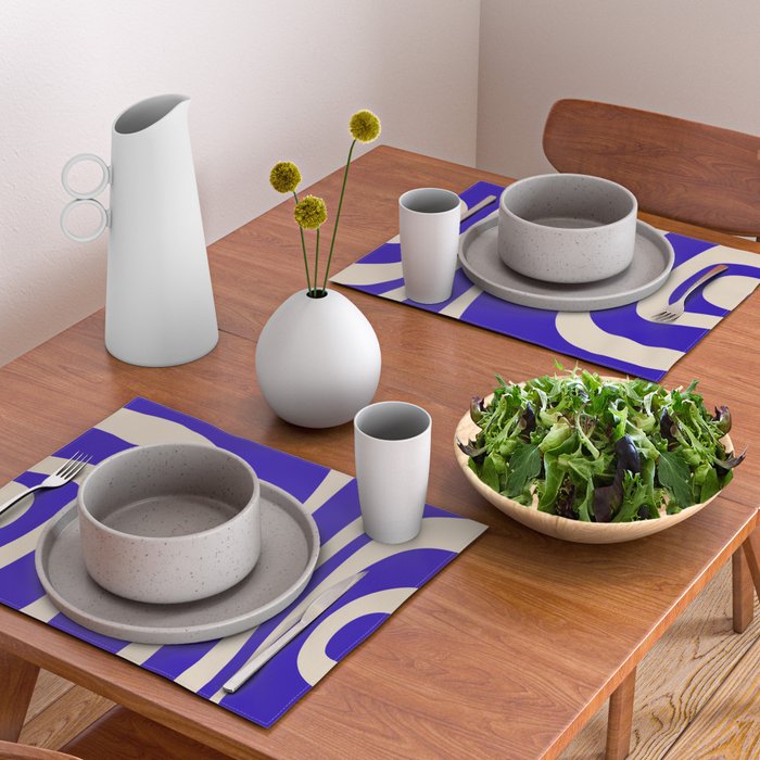 Abstract Minimalist Mid Century Modern Tiki Pattern in Cobalt Blue and Beige Placemat Gallery Image 2