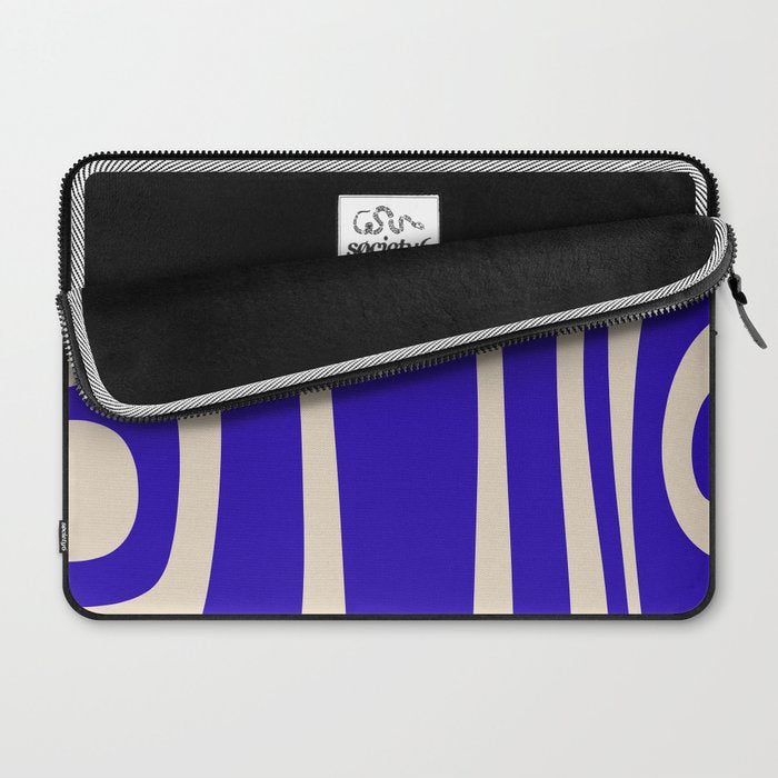Abstract Minimalist Mid Century Modern Tiki Pattern in Cobalt Blue and Beige Laptop Sleeve Gallery Image 2