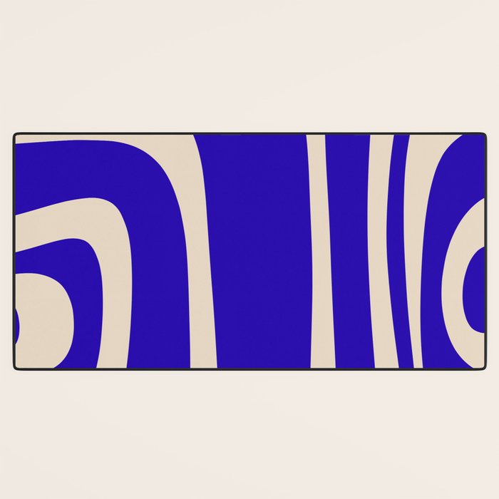 Abstract Minimalist Mid Century Modern Tiki Pattern in Cobalt Blue and Beige Desk Mat Gallery Image 3