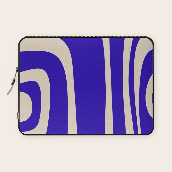 Abstract Minimalist Mid Century Modern Tiki Pattern in Cobalt Blue and Beige Laptop Sleeve Gallery Image 1