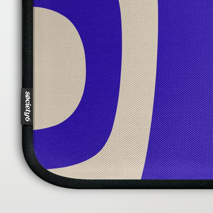 Abstract Minimalist Mid Century Modern Tiki Pattern in Cobalt Blue and Beige Laptop Sleeve Gallery Image 3