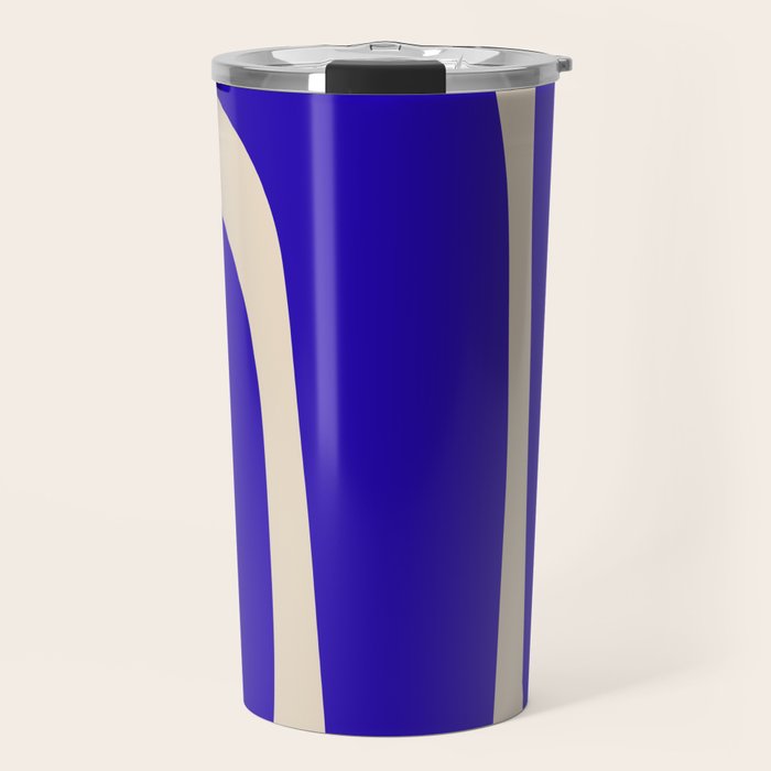Abstract Minimalist Mid Century Modern Tiki Pattern in Cobalt Blue and Beige Travel Mug Gallery Image 1