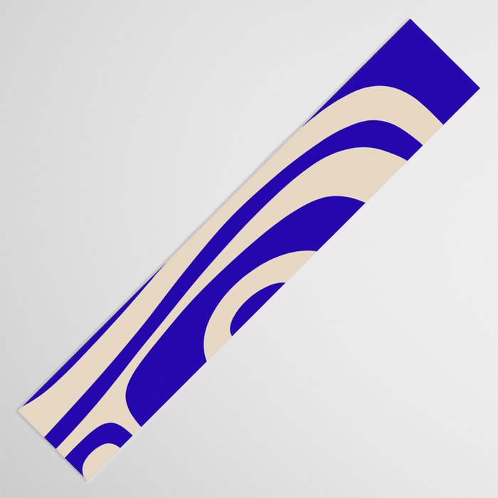 Abstract Minimalist Mid Century Modern Tiki Pattern in Cobalt Blue and Beige Table Runner Gallery Image 3