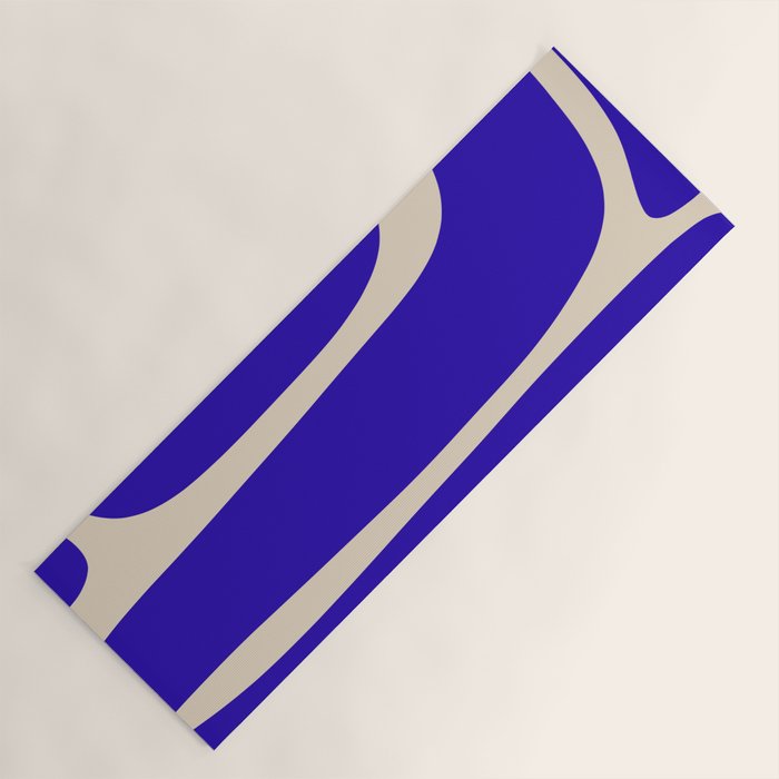 Abstract Minimalist Mid Century Modern Tiki Pattern in Cobalt Blue and Beige Yoga Mat Gallery Image 1