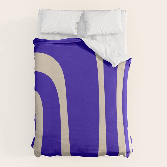 Abstract Minimalist Mid Century Modern Tiki Pattern in Cobalt Blue and Beige Duvet Cover Gallery Image 1