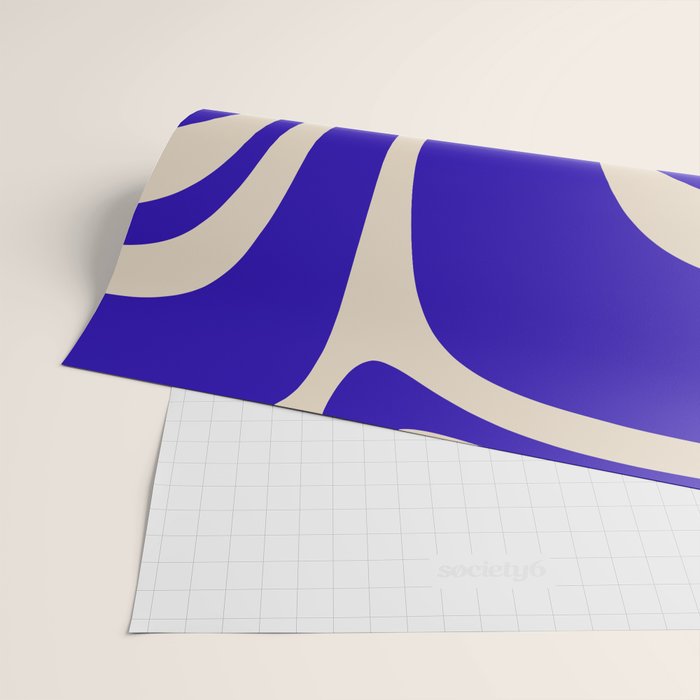 Abstract Minimalist Mid Century Modern Tiki Pattern in Cobalt Blue and Beige Wrapping Paper Gallery Image 2