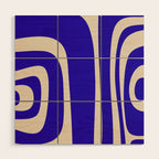 Abstract Minimalist Mid Century Modern Tiki Pattern in Cobalt Blue and Beige Wood Wall Art Gallery Image 1