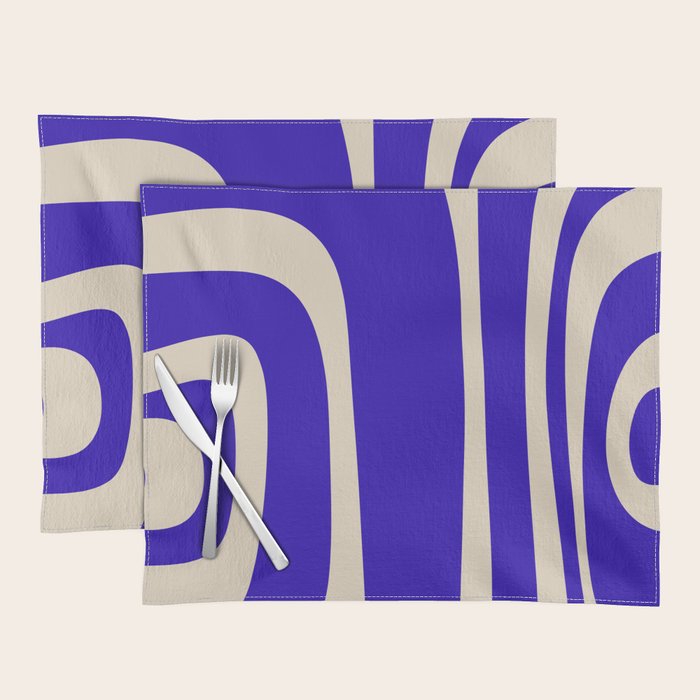 Abstract Minimalist Mid Century Modern Tiki Pattern in Cobalt Blue and Beige Placemat Gallery Image 1