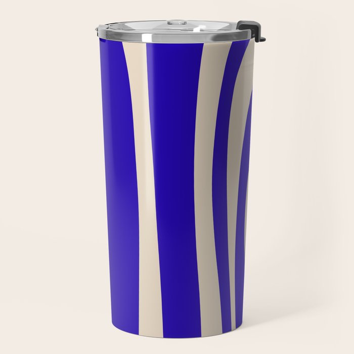 Abstract Minimalist Mid Century Modern Tiki Pattern in Cobalt Blue and Beige Travel Mug Gallery Image 2