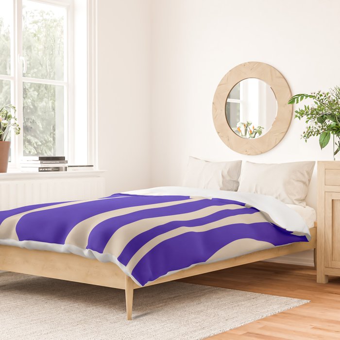 Abstract Minimalist Mid Century Modern Tiki Pattern in Cobalt Blue and Beige Duvet Cover Gallery Image 2