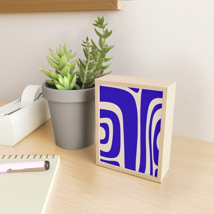 Abstract Minimalist Mid Century Modern Tiki Pattern in Cobalt Blue and Beige Mini Art Print Gallery Image 2