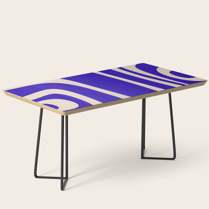 Abstract Minimalist Mid Century Modern Tiki Pattern in Cobalt Blue and Beige Coffee Table Gallery Image 1