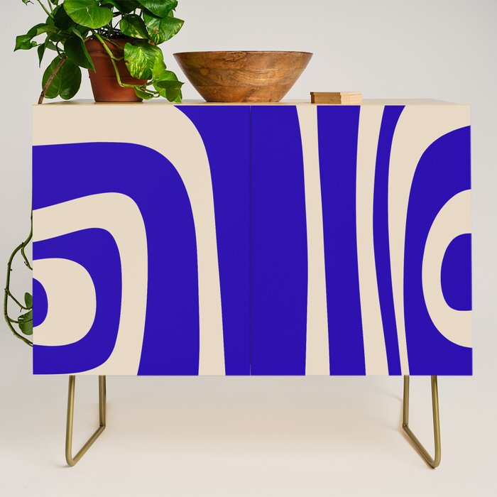Abstract Minimalist Mid Century Modern Tiki Pattern in Cobalt Blue and Beige Credenza Gallery Image 1